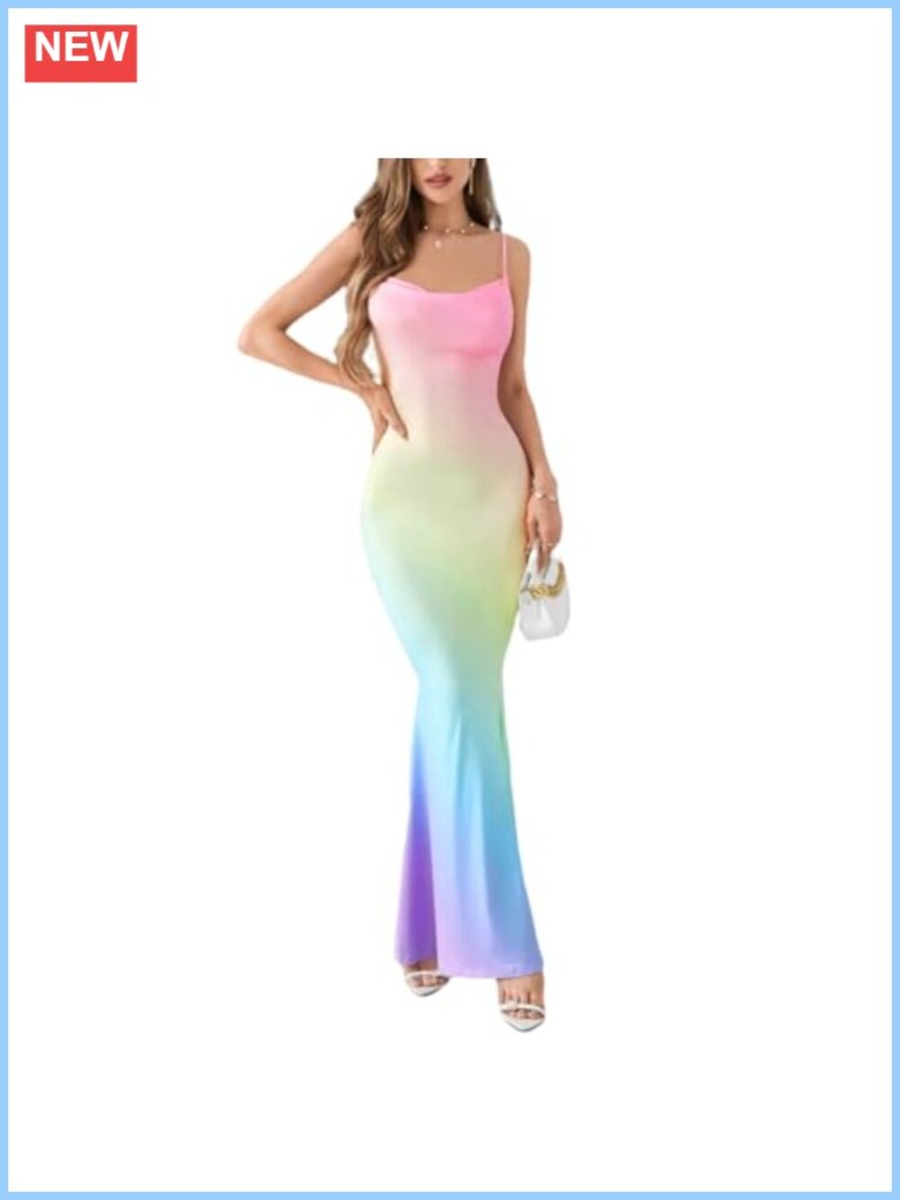 Women's Summer Ombre Cowl Neck Maxi Dress Mermaid Bodycon Sleeveless Party